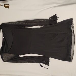 Black Sheer Flare Sleeves Emo Goth Dress W/ Slit Bows Lined Dark Academia Size S